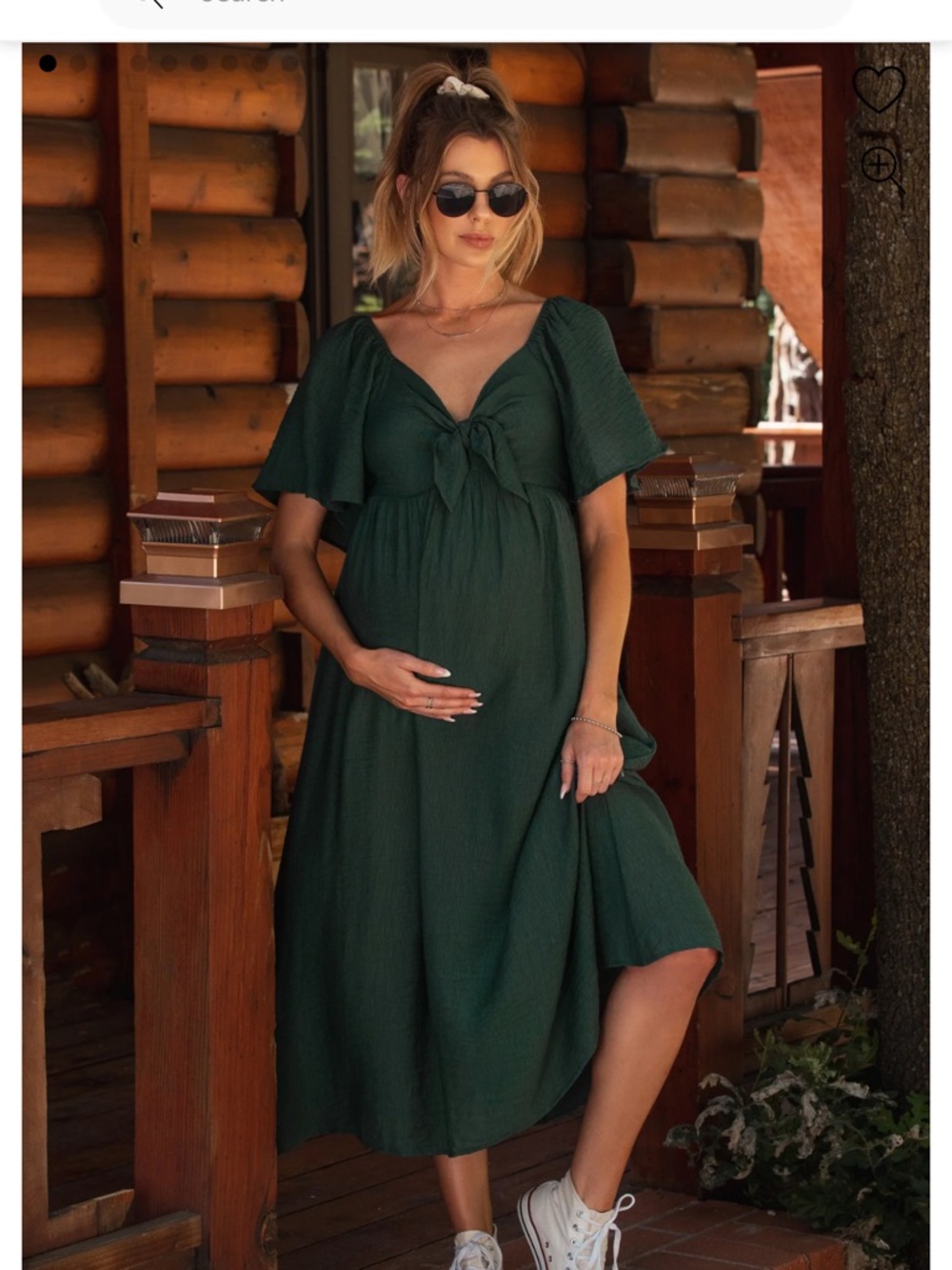 Pinkblush Dark Green Midi Maternity Dress with Front Tie